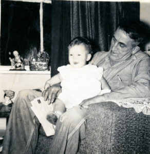 Family photo, baby Veronica Slaughter with her grandpa in 1952 in Littleton, CO