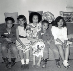 Family photo, Veronica Slaughter and her siblings with her aunt in Los Angeles, CA
